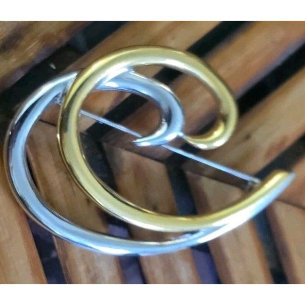 Vintage SIGNED Monet Two Tone Abstract Swirl Brooch Pin Gold Silver Plated EUC